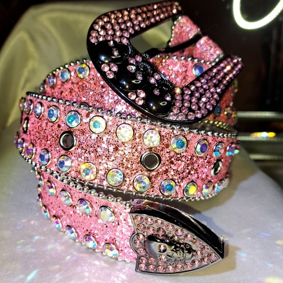 AKIRA SKULL Pink Rhinestone Embellished Belt - Picture 2 of 5